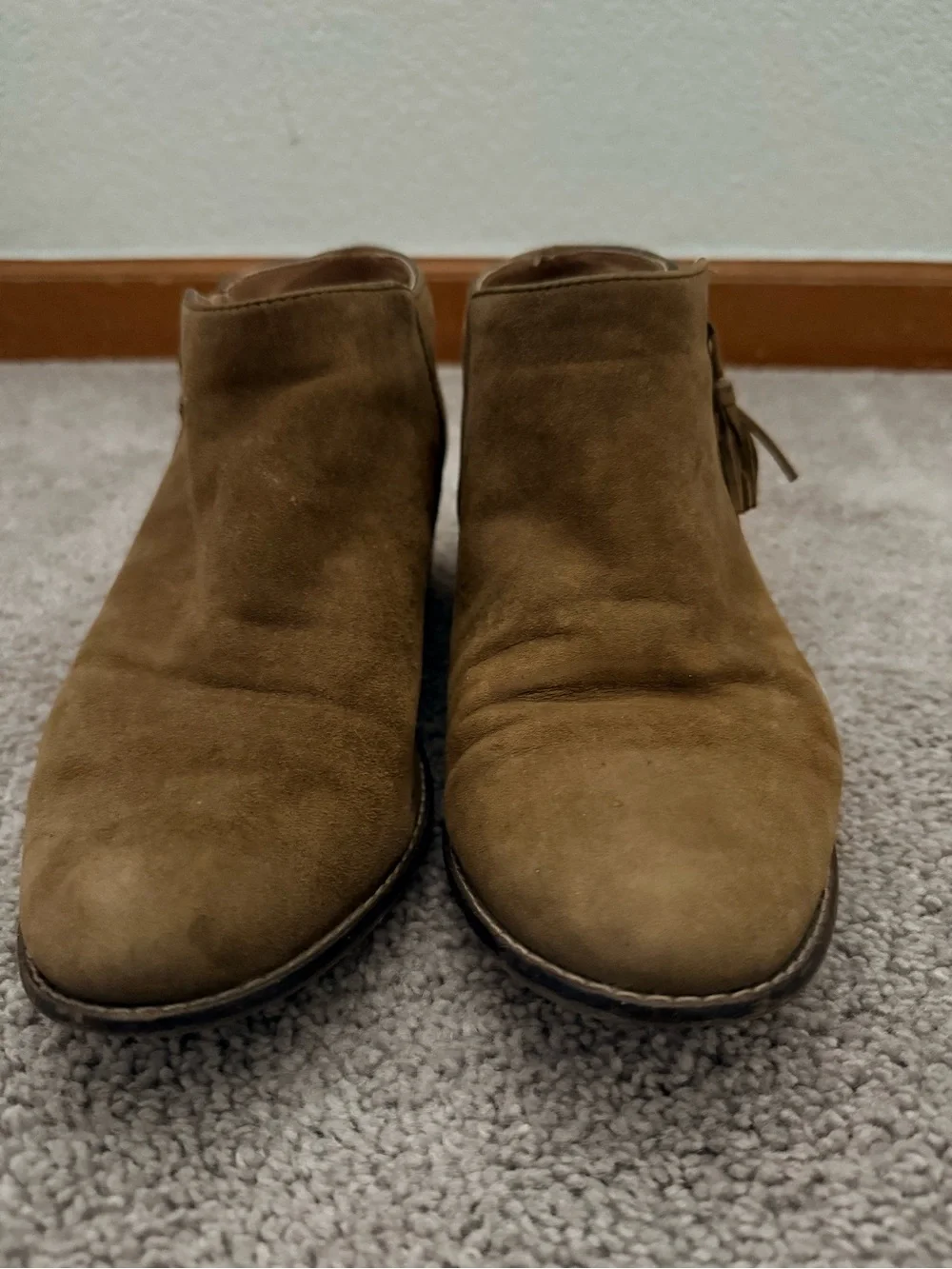 Vionic Suede Ankle Booties in Cognac Brown